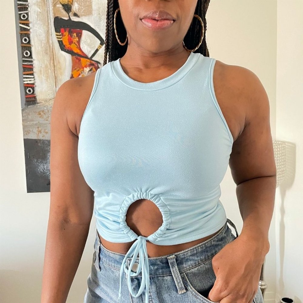 (NWT) Keyhole Tie-Up Sleeveless Top - Blue